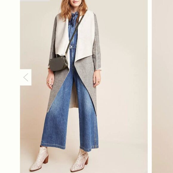 Anthropologie Amadi Camilla Suede Sherpa Duster Coat Overcoat Size Small - Picture 1 of 14